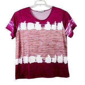 Misslook Women/s  4XL Blouse Top Pink White Pullover Short Sleeve Stretch